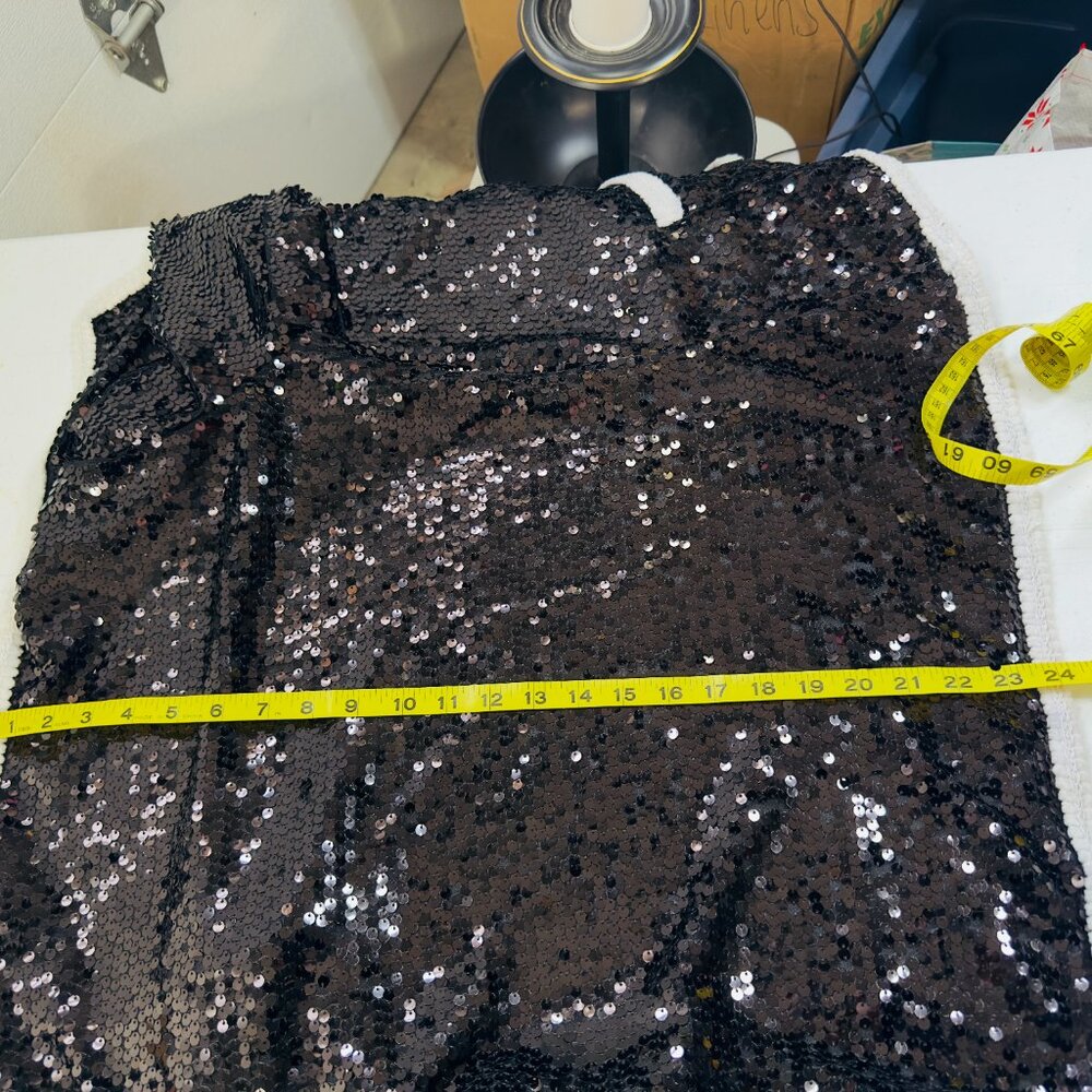 NWT Iman Black Sequin Jacket w White Trim Size L 4 Pockets - Picture 6 of 16